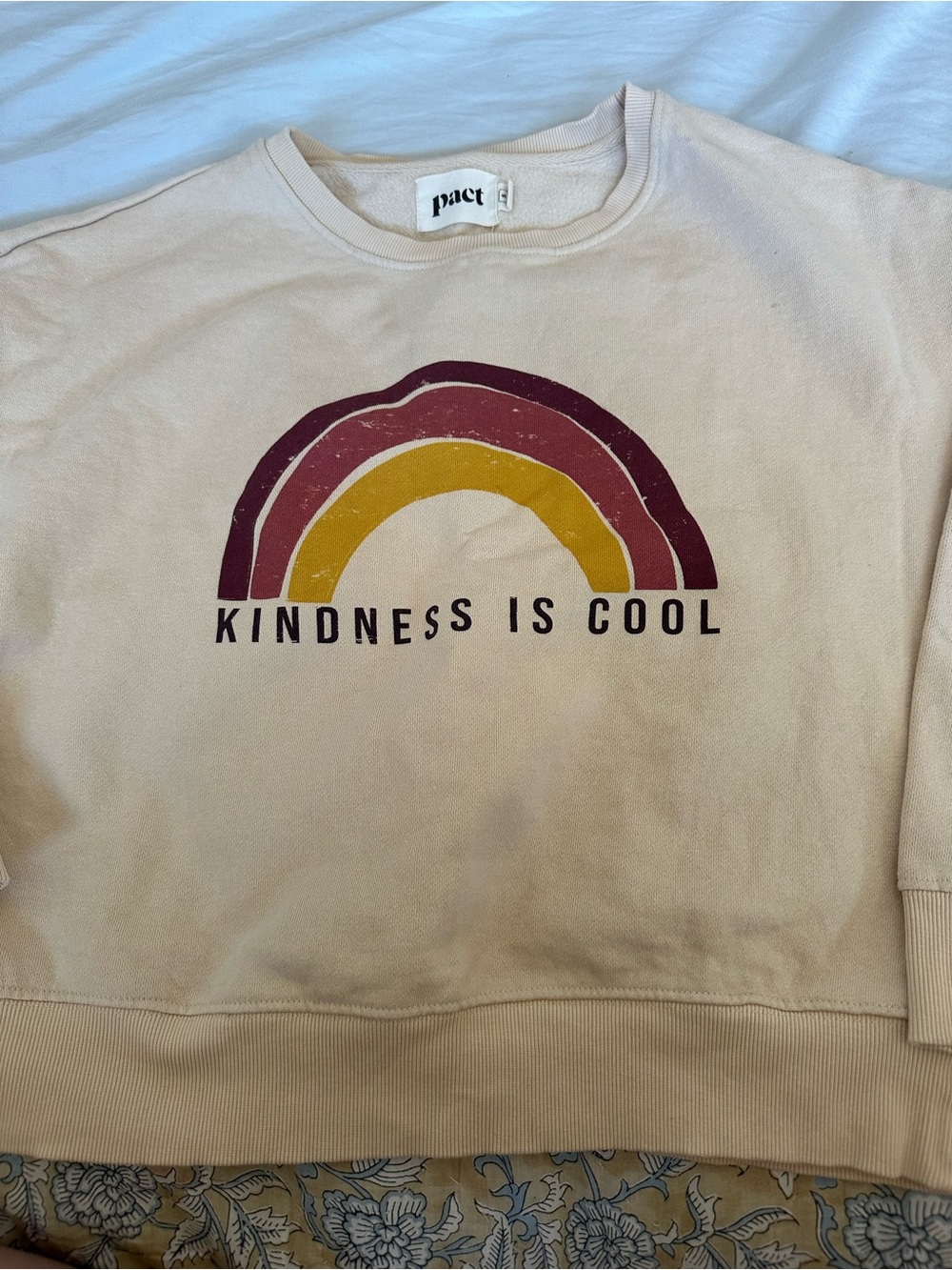 Pact womens Cream 'Kindness Is Cool' Rainbow Sweatshirt